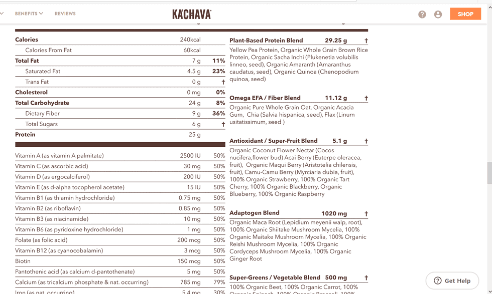 Ka'Chava nutrition facts